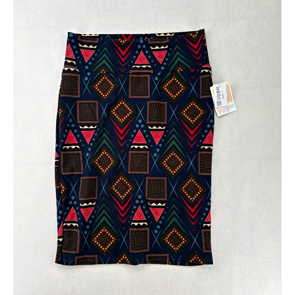 LuLaRoe Cassie Multicolor Geometric Stretch Knit Pull-On Skirt Women's L